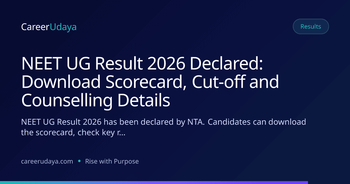 NEET UG Result 2026 Declared: Download Scorecard, Cut-off and Counselling Details